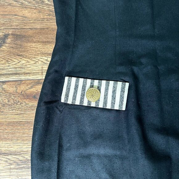 Vintage Oleg Cassini Silk Black Fitted Dress Classic 80s Stripe Sleeve Size 8 - Picture 3 of 9